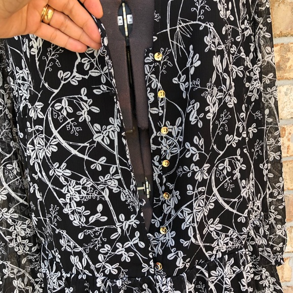 Loft Vine Drop Waist Split Neckline Button Front Black Gray Lined Shirtdress M - Picture 4 of 16